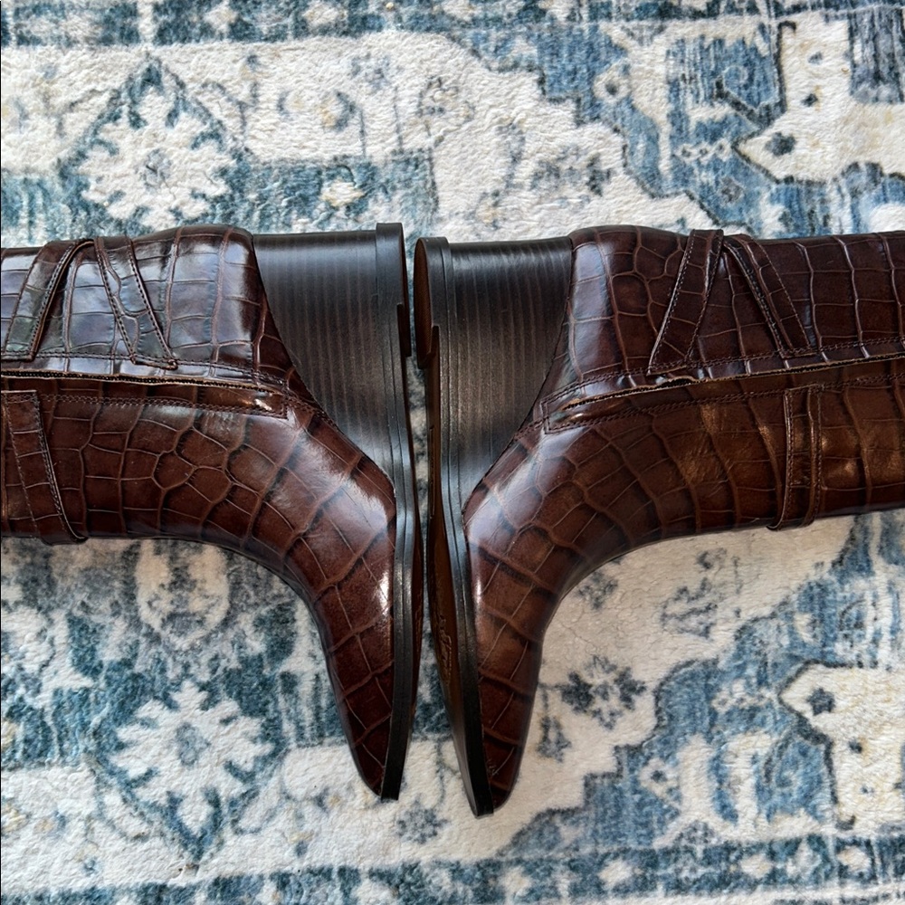NEW Franco Sarto Elegant Brown Crocodile Pattern Wedge Ankle Boots Size 8 - Picture 6 of 9